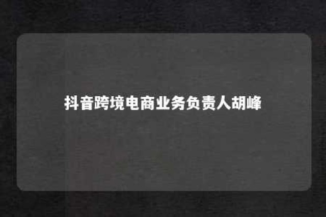 抖音跨境电商业务负责人胡峰 抖音垮境电商